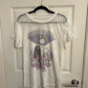 AC/DC 'Highway to Hell' Graphic Tee - White with Pink & Blue Print